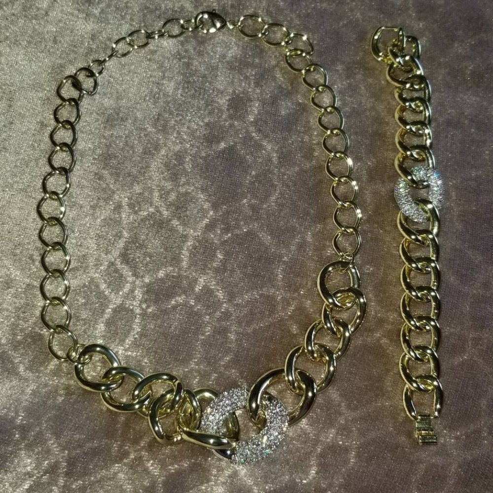 Gold-plated Accented diamond Necklace/Bracelet Set